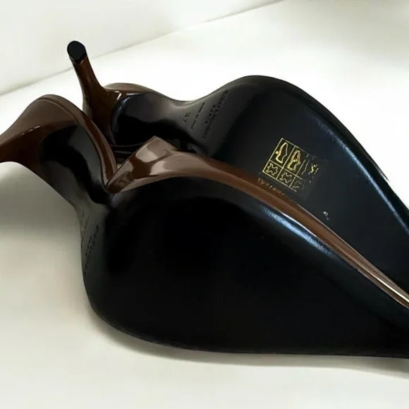 Authentic Saint Laurent Vendome Brown Patent Leather Slingback Heels! COA! - Picture 10 of 16